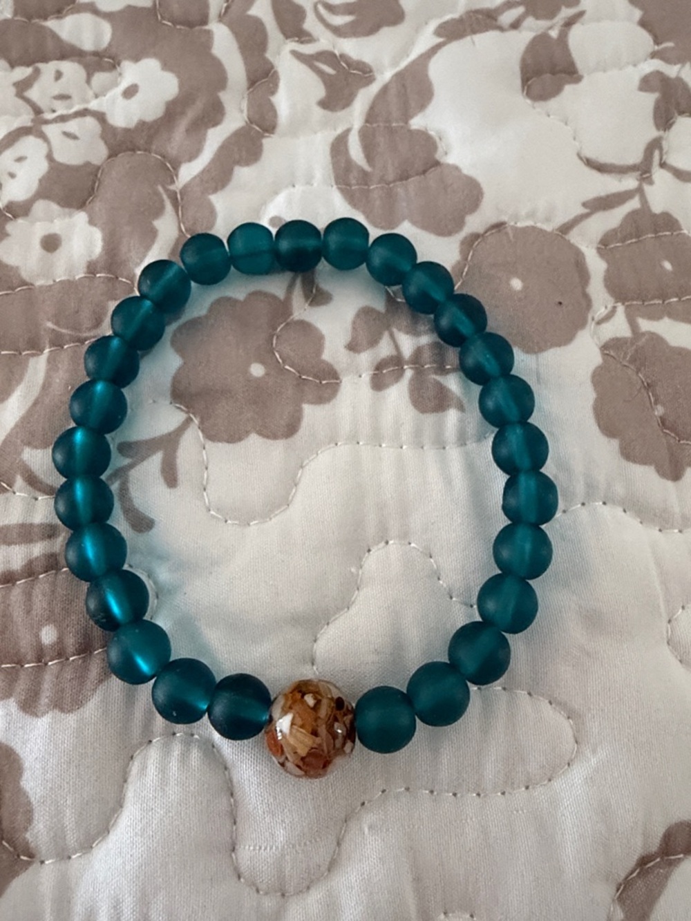 Teal Beaded Stretch Bracelet with Amber Accent